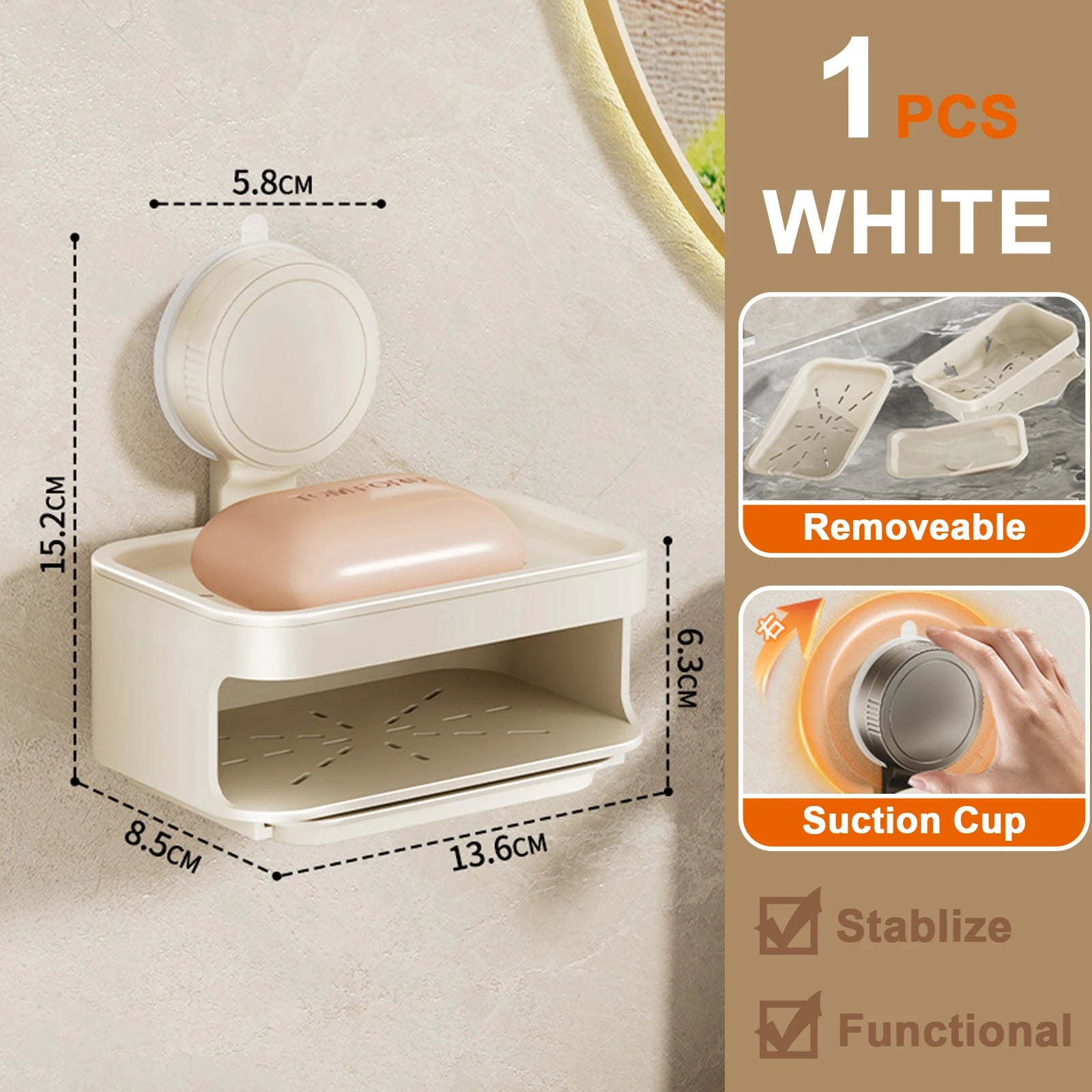 Wall Soap Dish Suction Cup for Bathroom Kitchen