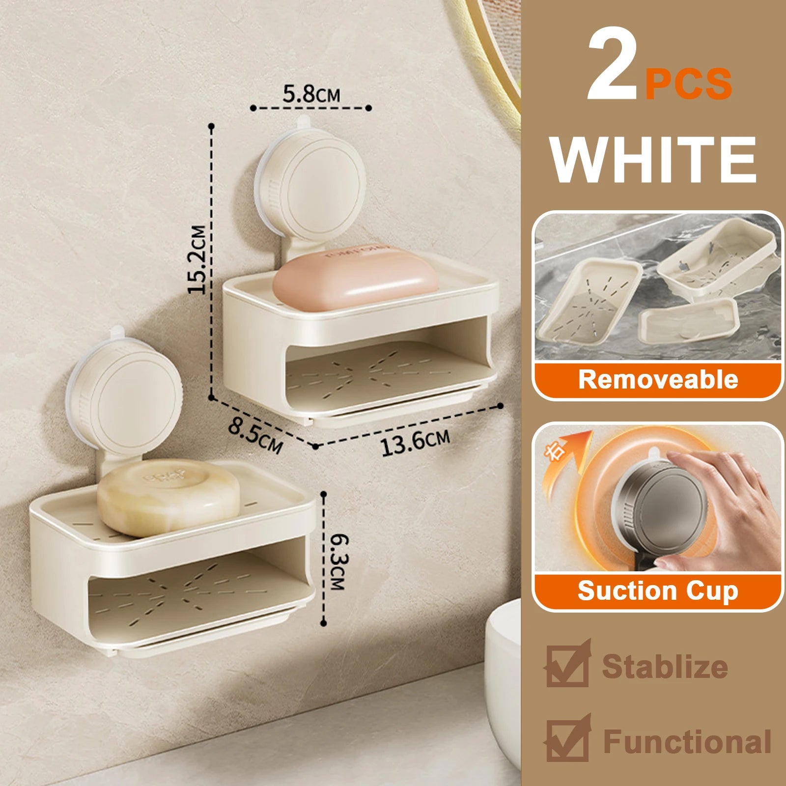 Wall Soap Dish Suction Cup for Bathroom Kitchen