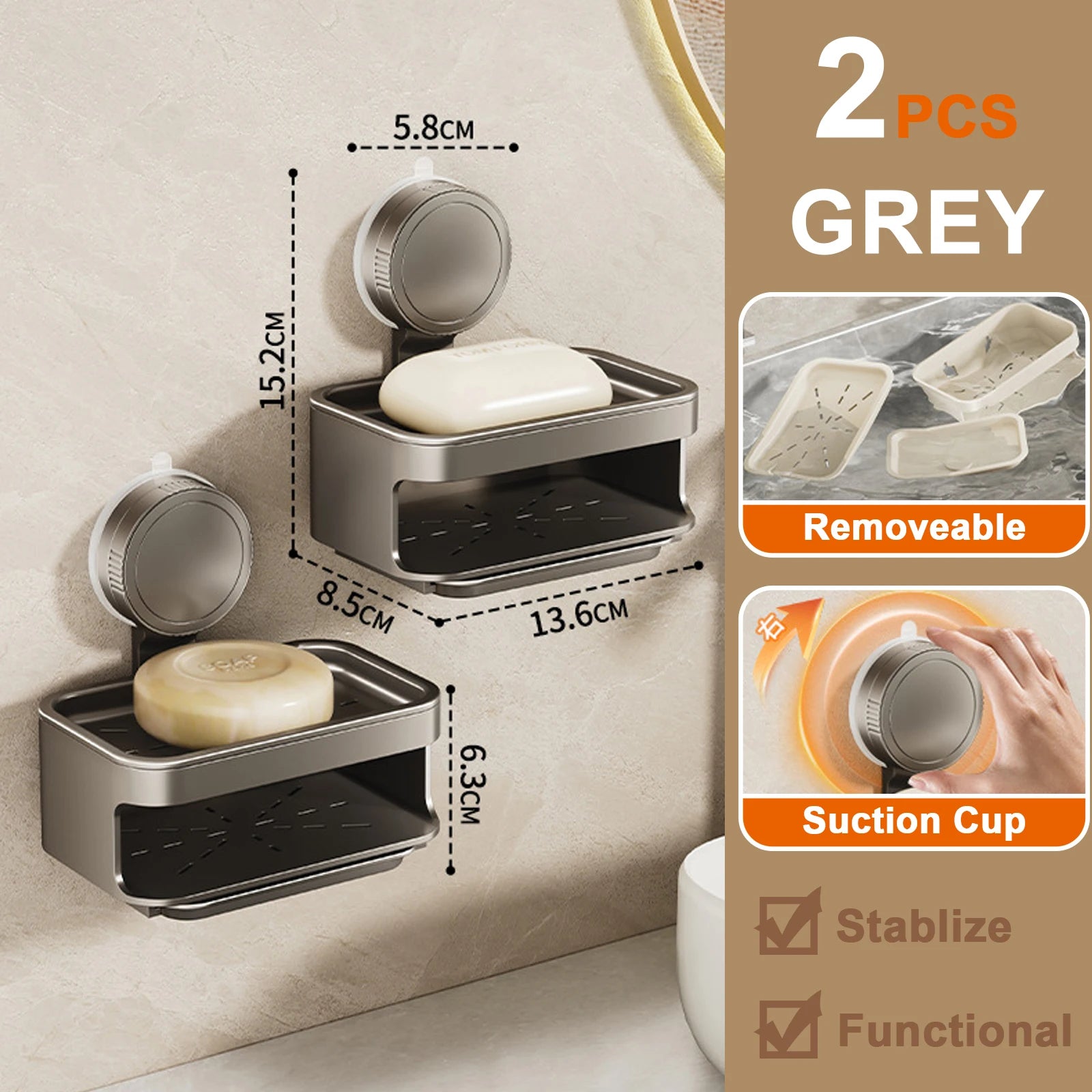 Wall Soap Dish Suction Cup for Bathroom Kitchen